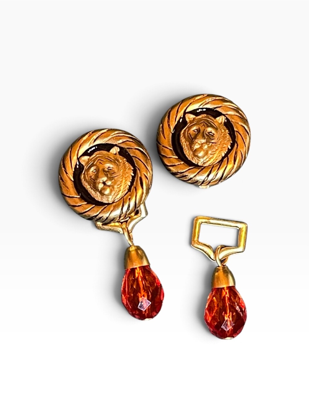 1980’s Bob Mackie Tiger Disc Interchangeable Dangle Clip On Earrings